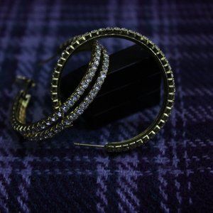 Sophia Collection Goldtone Double Rhinestone Hoops